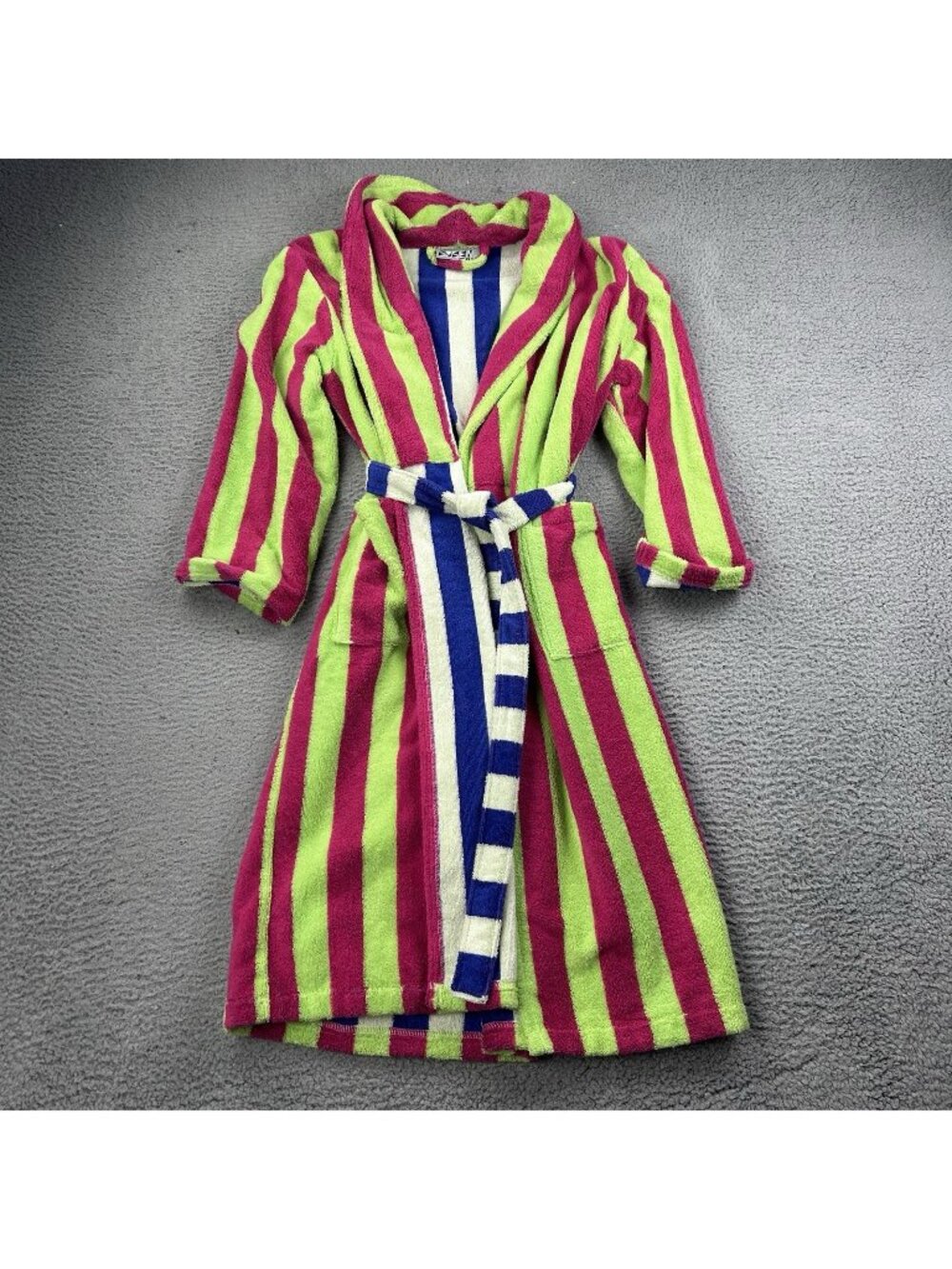DUSEN DUSEN Cotton Striped Robe Tie Front Terry Cloth Colorful Size M